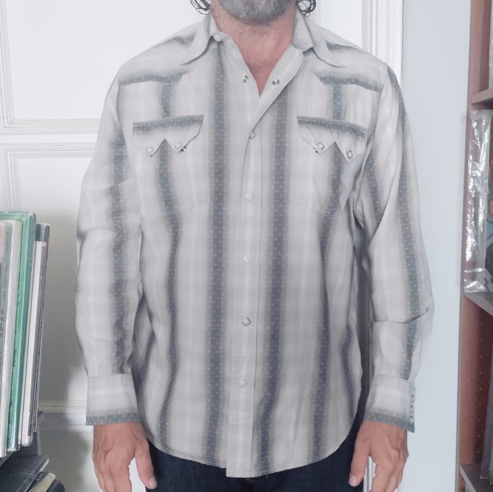 Lucky Brand grey cotton Western Cowboy shirt men's Large